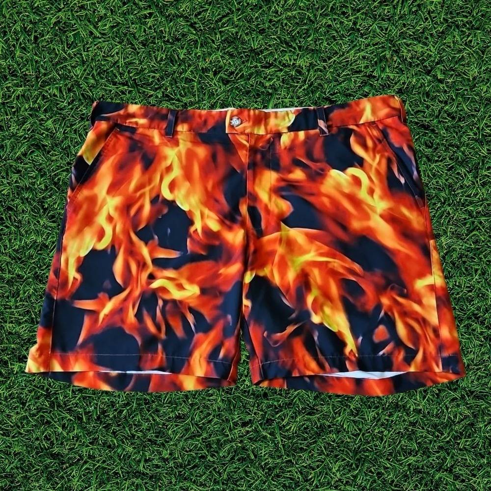 Loudmouth Shorts Mens 40 Flame Fire Print Golf Polyester Spandex LM Loud Mouth